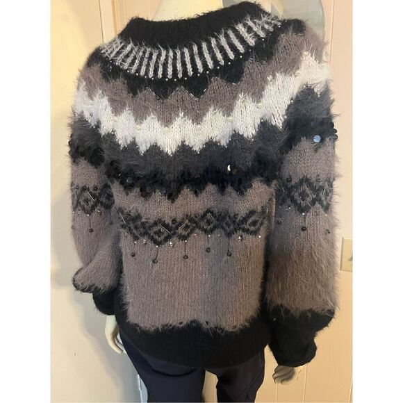 Sleeping on Snow Anthropologie cashmere blend fair aisle beaded sweater, gorgeou - Picture 9 of 15